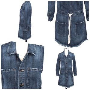 LUCKY BRAND Dark Wash Denim Long Sleeve Frayed Mini Dress